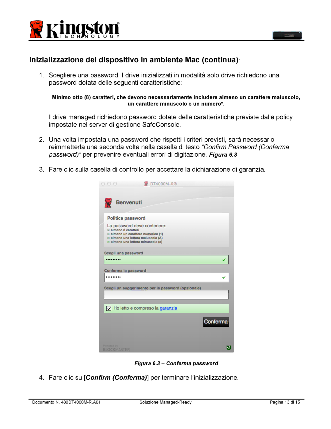 Kingston Technology DT4000M-R manual Figura 6.3 Conferma password 