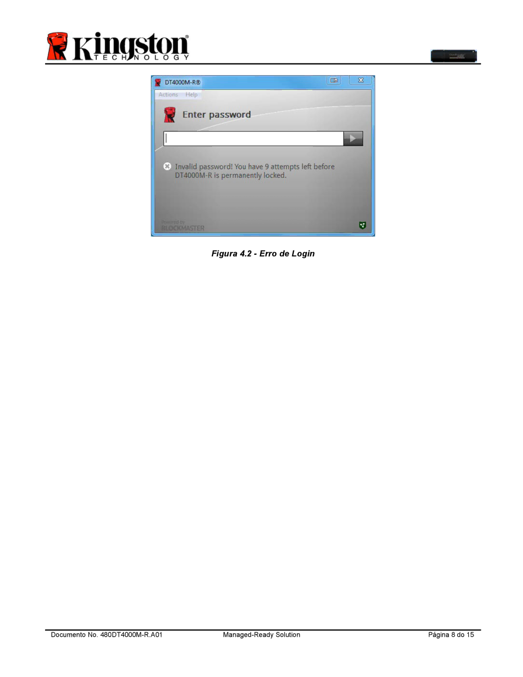 Kingston Technology DT4000M-R manual Figura 4.2 Erro de Login 