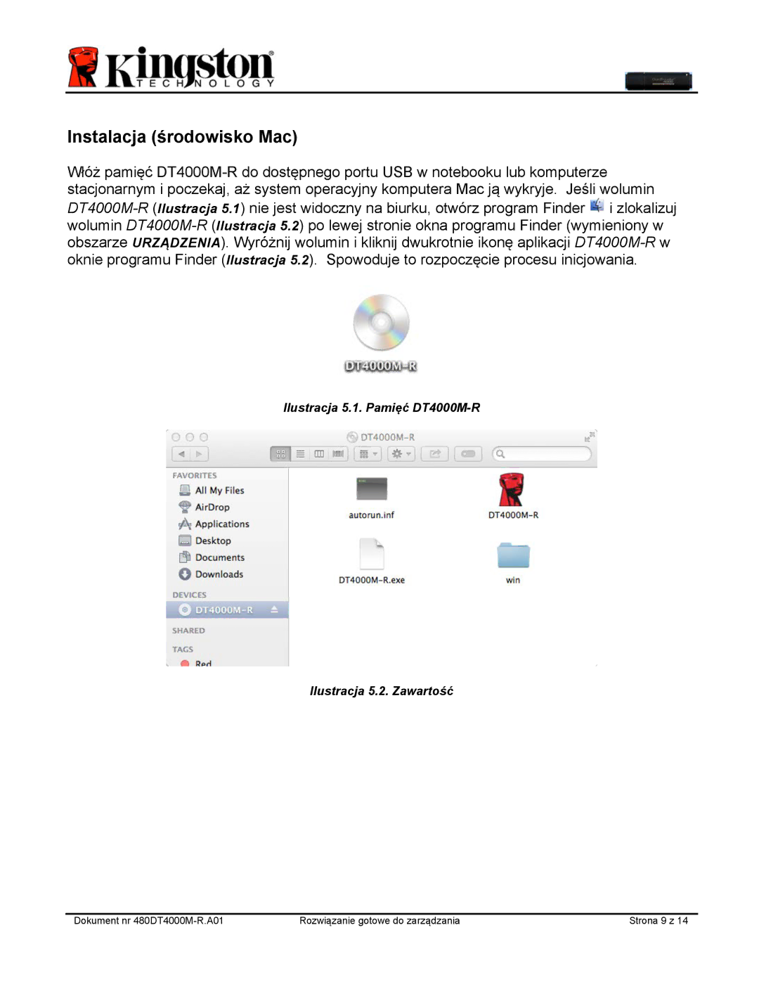 Kingston Technology DT4000M-R manual Instalacja środowisko Mac 