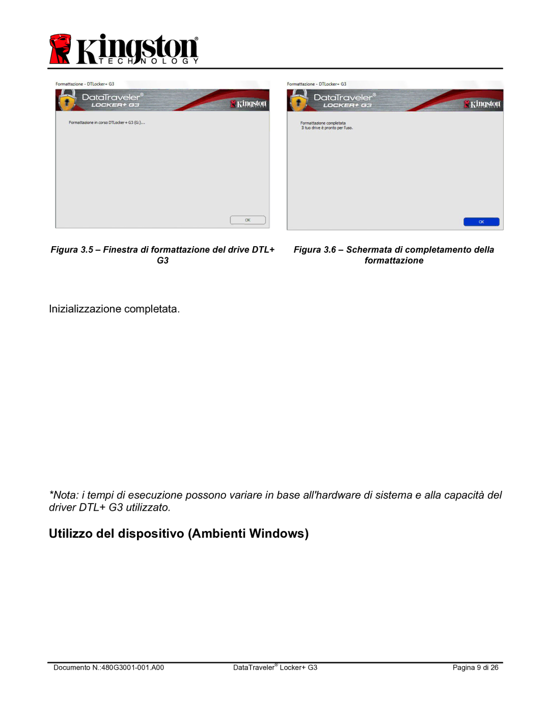 Kingston Technology DTLPG3 Utilizzo del dispositivo Ambienti Windows, Figura 3.5 Finestra di formattazione del drive DTL+ 