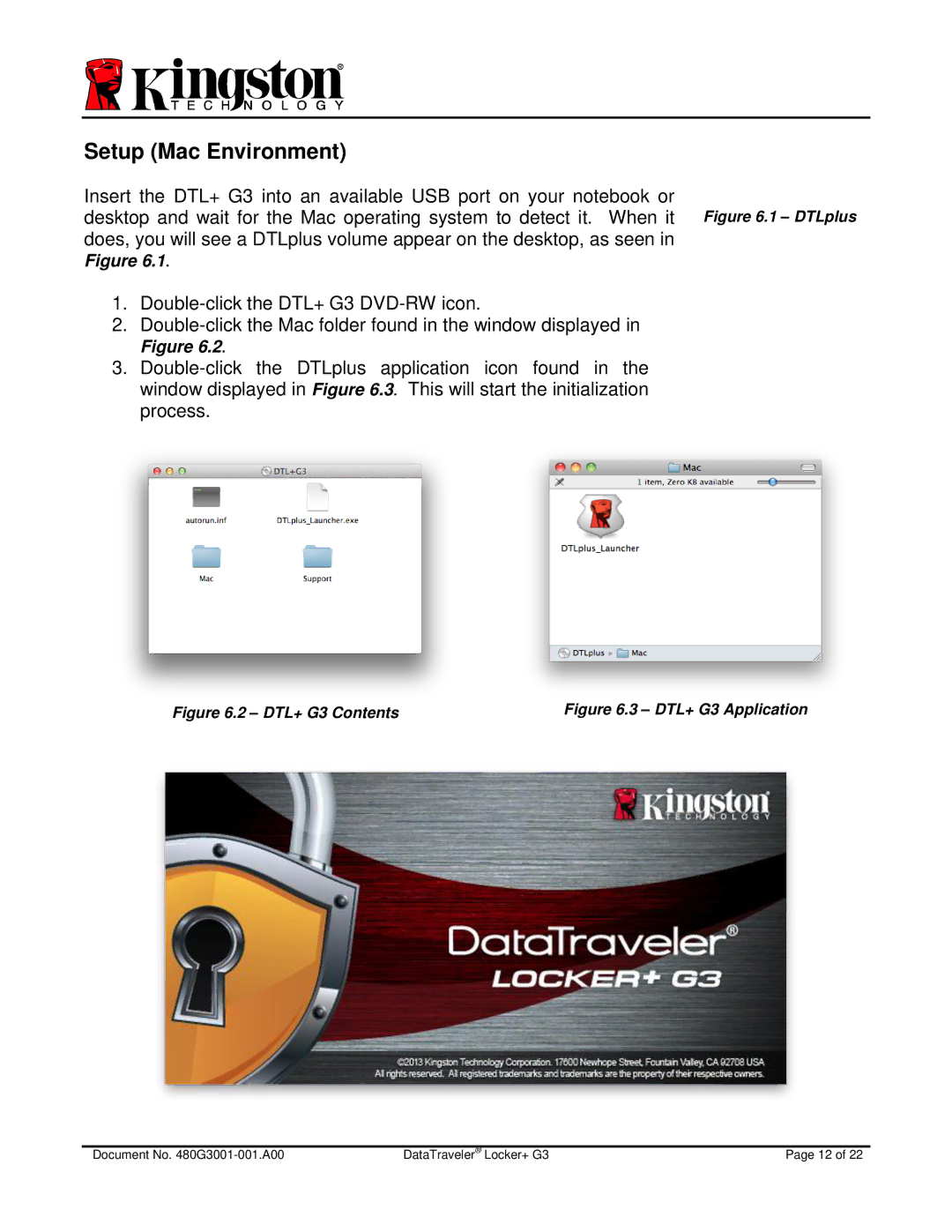 Kingston Technology DTLPG3 manual Setup Mac Environment, DTL+ G3 Application 