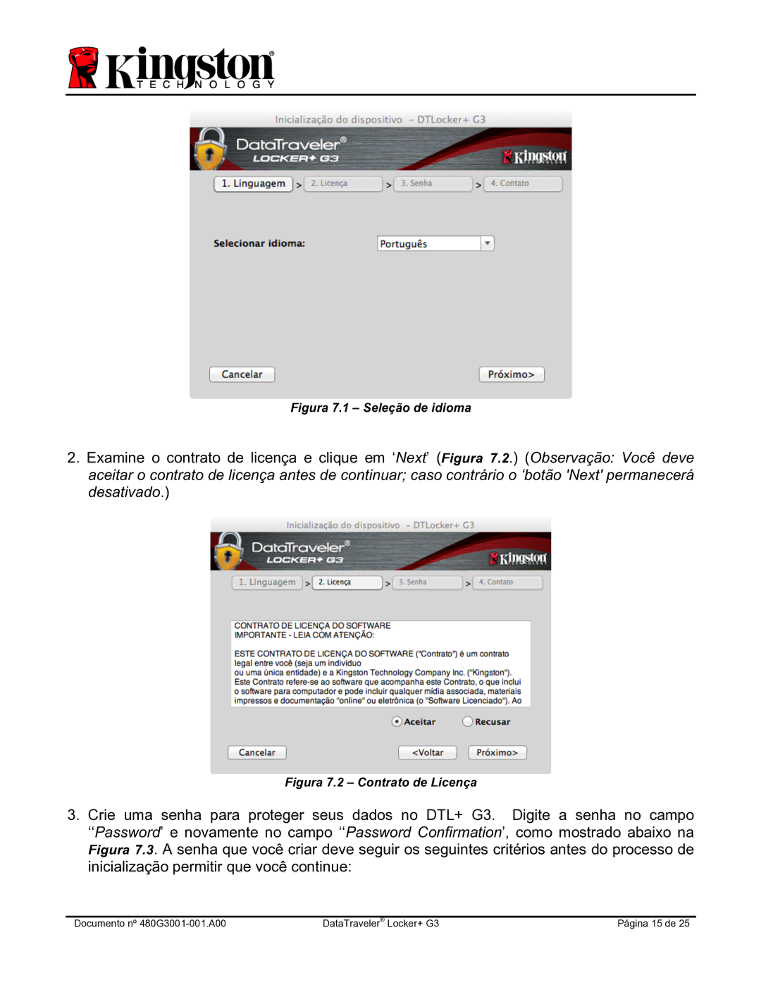 Kingston Technology DTLPG3 manual Figura 7.1 Seleção de idioma 