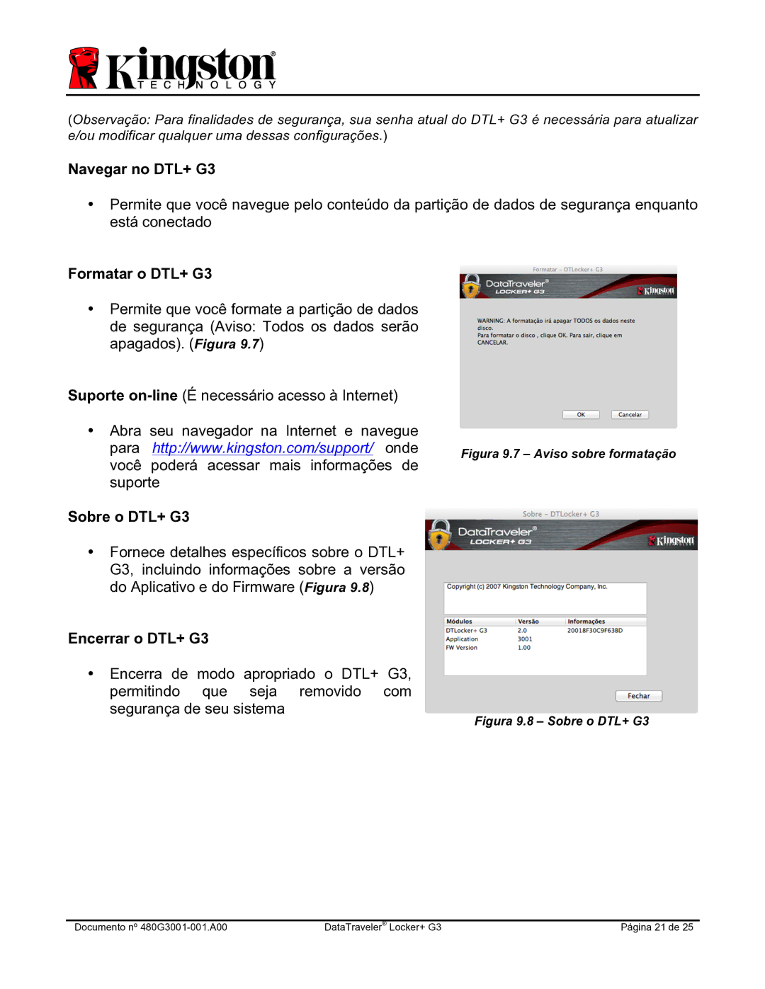 Kingston Technology DTLPG3 manual Figura 9.7 Aviso sobre formatação 