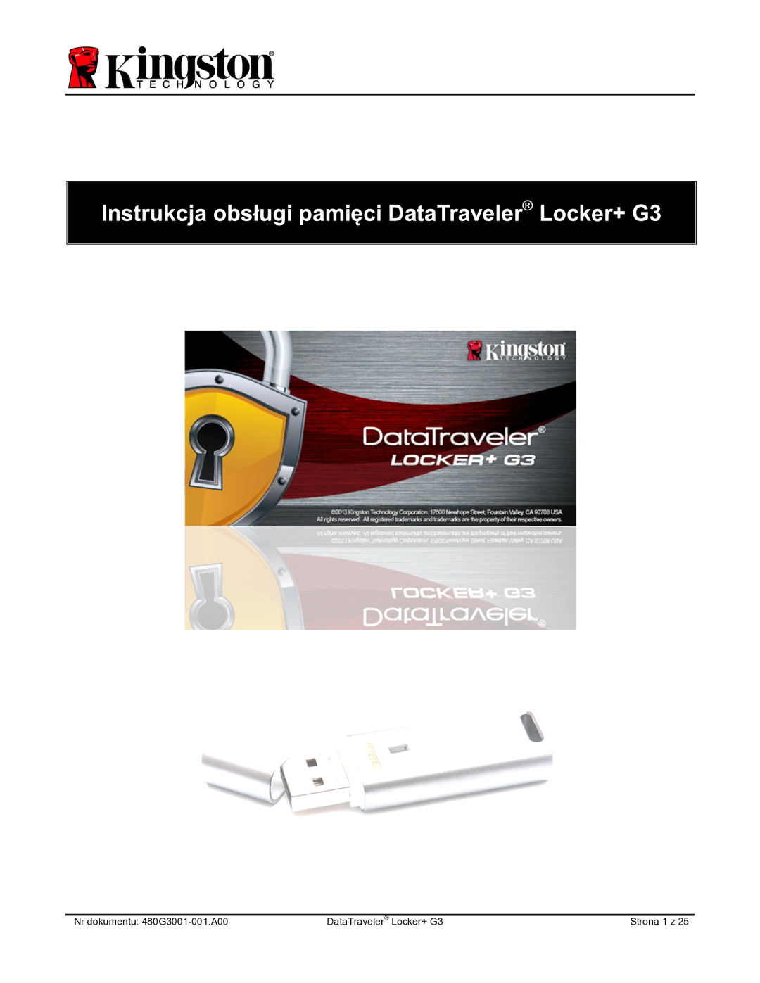 Kingston Technology DTLPG3 manual Instrukcja obsługi pamięci DataTraveler Locker+ G3 