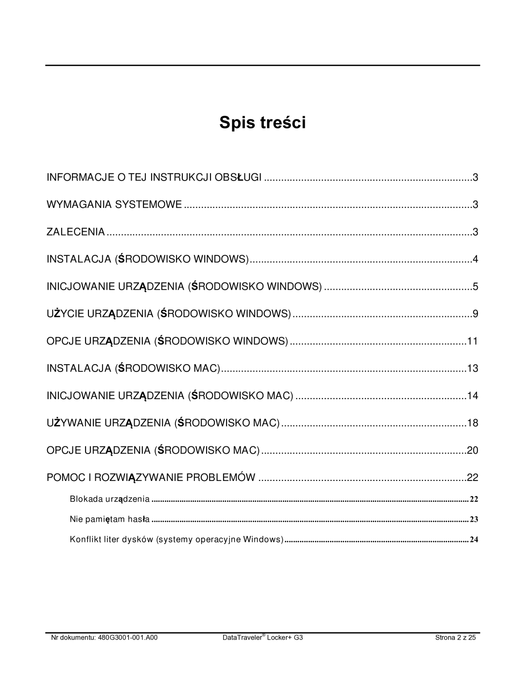 Kingston Technology DTLPG3 manual Spis treści 