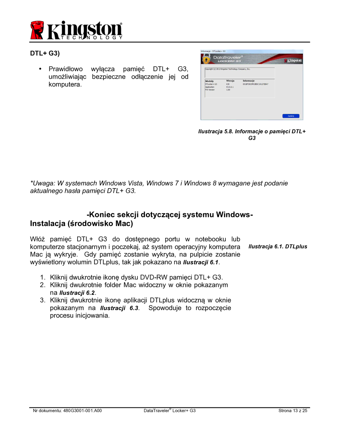 Kingston Technology DTLPG3 manual DTL+ G3 