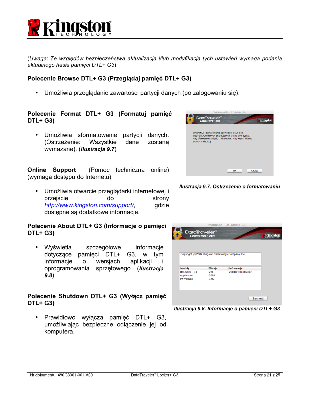 Kingston Technology DTLPG3 manual Polecenie About DTL+ G3 Informacje o pamięci DTL+ G3 