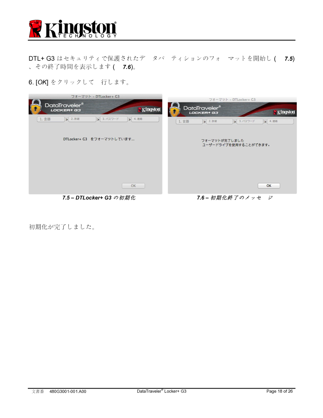 Kingston Technology DTLPG3 manual DTLocker+ G3 の 初 期 化 