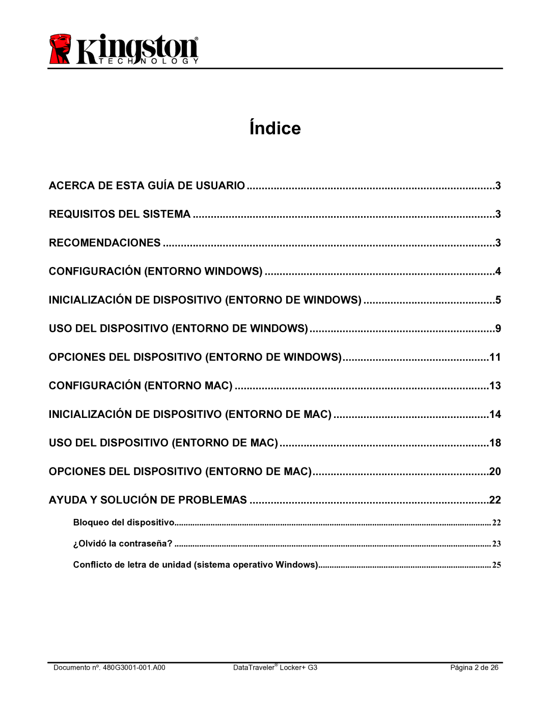 Kingston Technology DTLPG3 manual Índice 