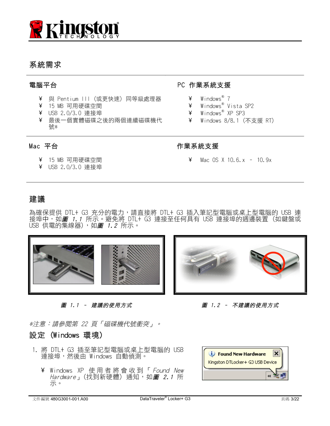 Kingston Technology DTLPG3 manual 系統需求 