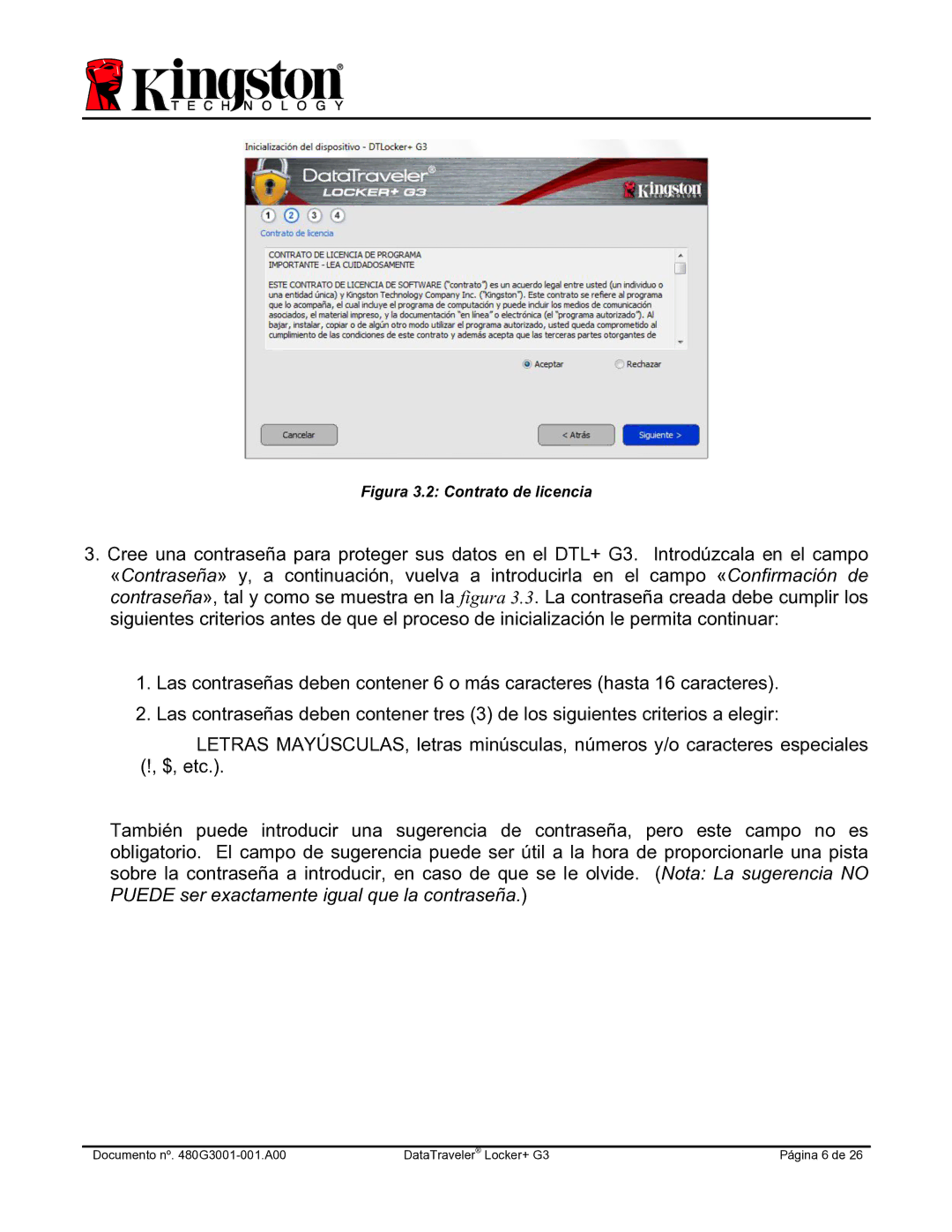 Kingston Technology DTLPG3 manual Figura 3.2 Contrato de licencia 