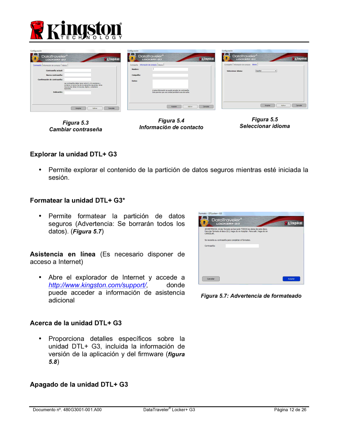 Kingston Technology DTLPG3 manual Explorar la unidad DTL+ G3, Formatear la unidad DTL+ G3, Acerca de la unidad DTL+ G3 