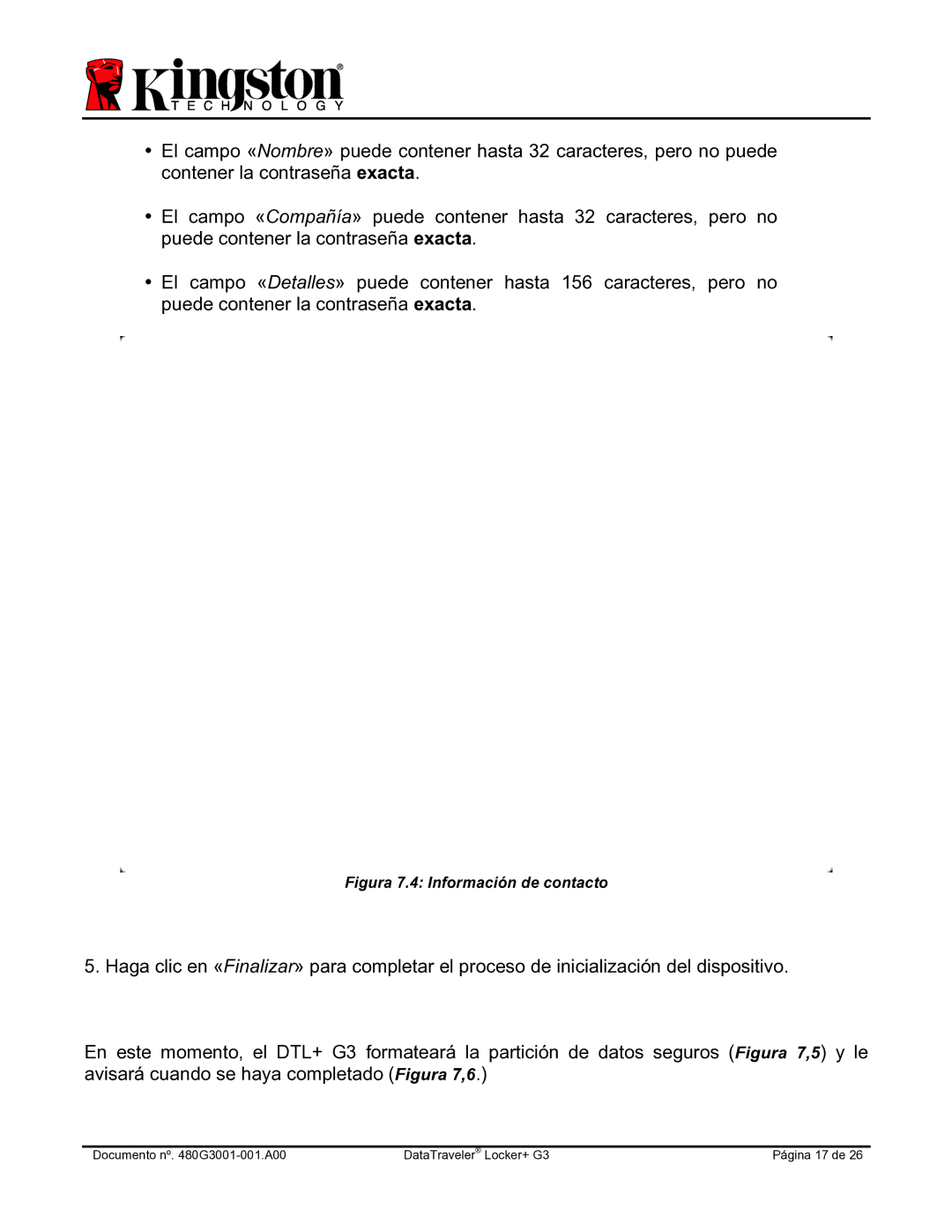 Kingston Technology DTLPG3 manual Figura 7.4 Información de contacto 