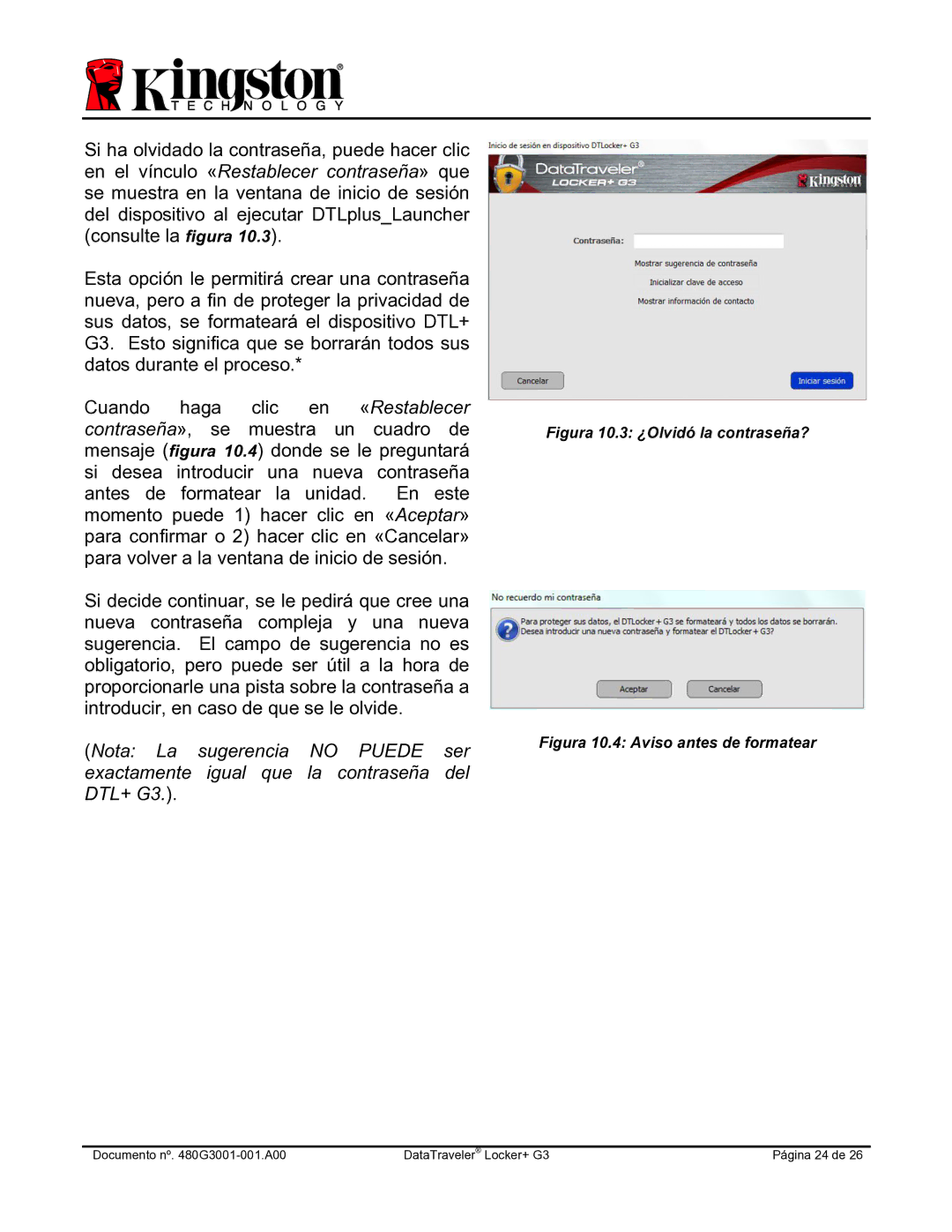 Kingston Technology DTLPG3 manual Figura 10.3 ¿Olvidó la contraseña? 