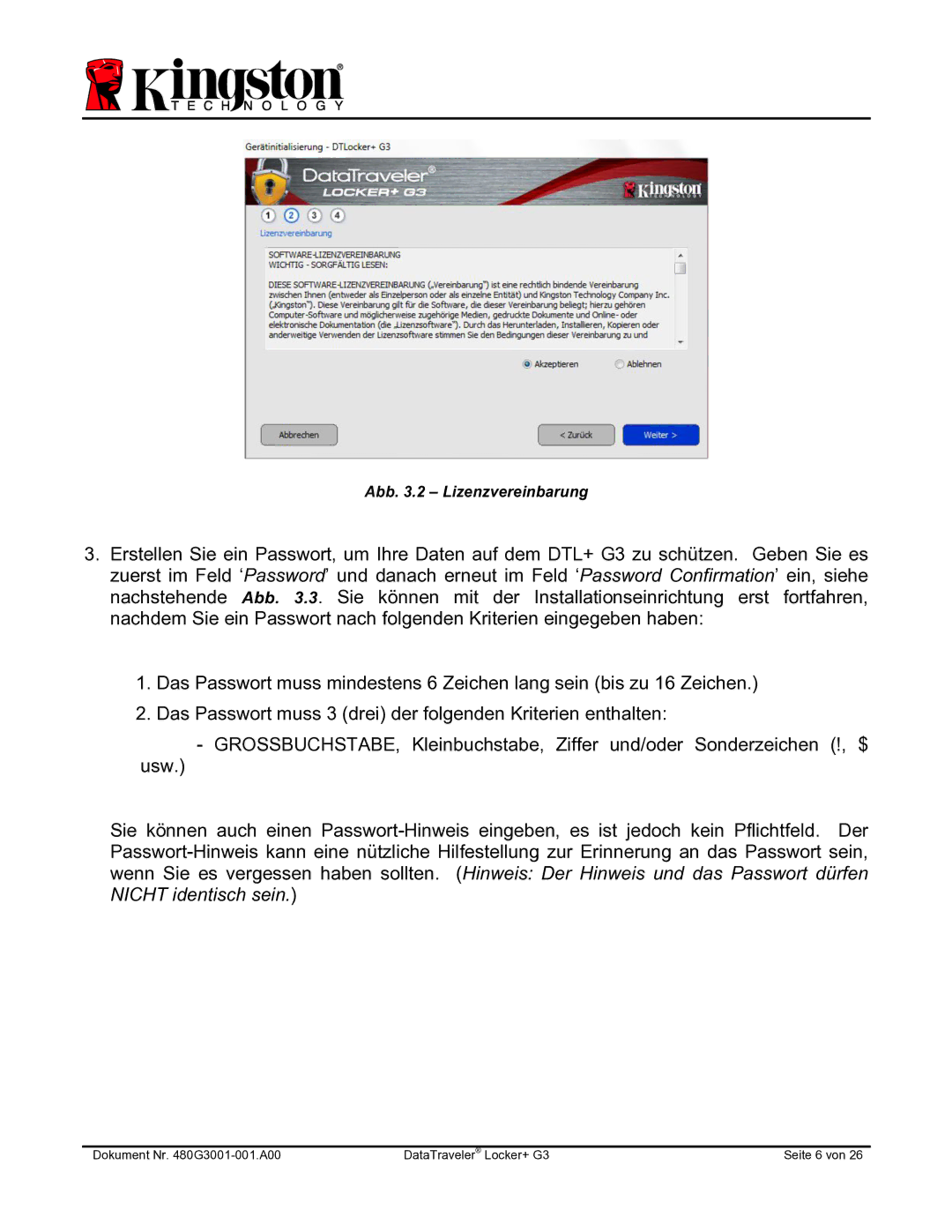 Kingston Technology DTLPG3 manual Abb .2 Lizenzvereinbarung 