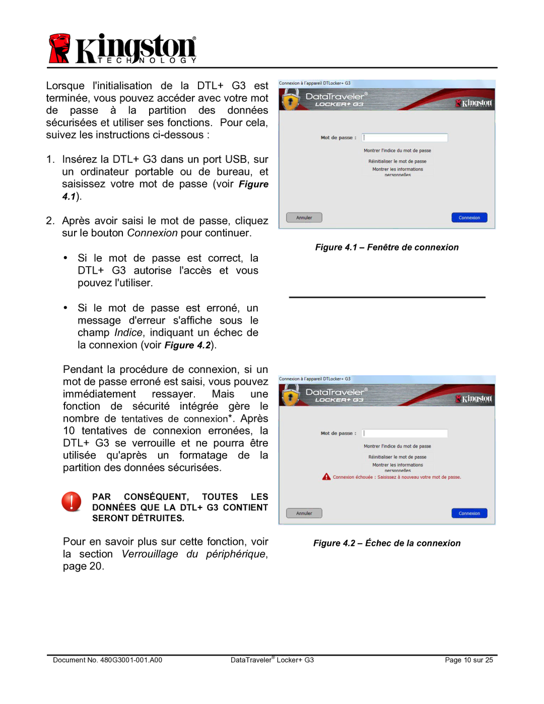 Kingston Technology DTLPG3 manual Fenêtre de connexion 