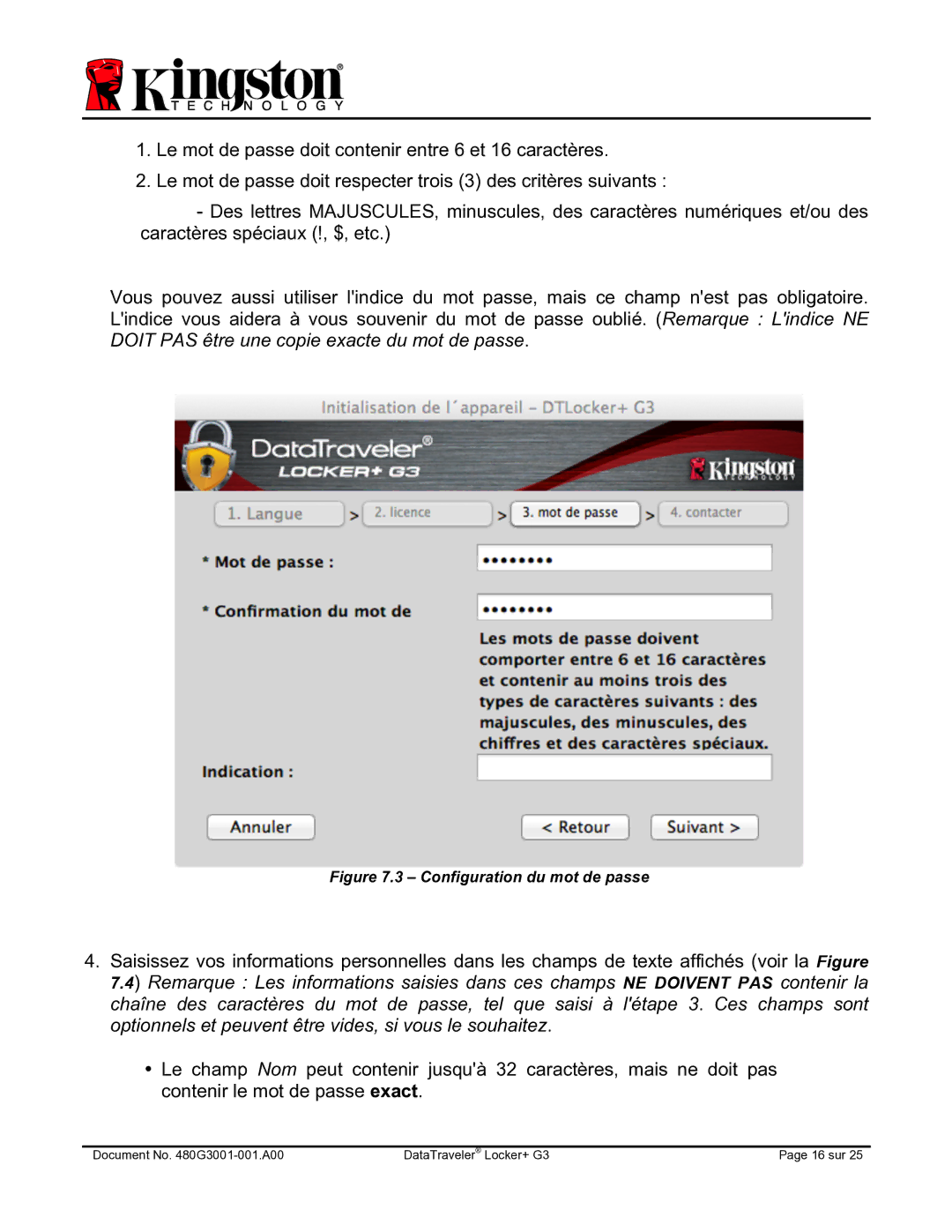 Kingston Technology DTLPG3 manual Document No G3001-001.A00 DataTraveler Locker+ G3 16 sur 