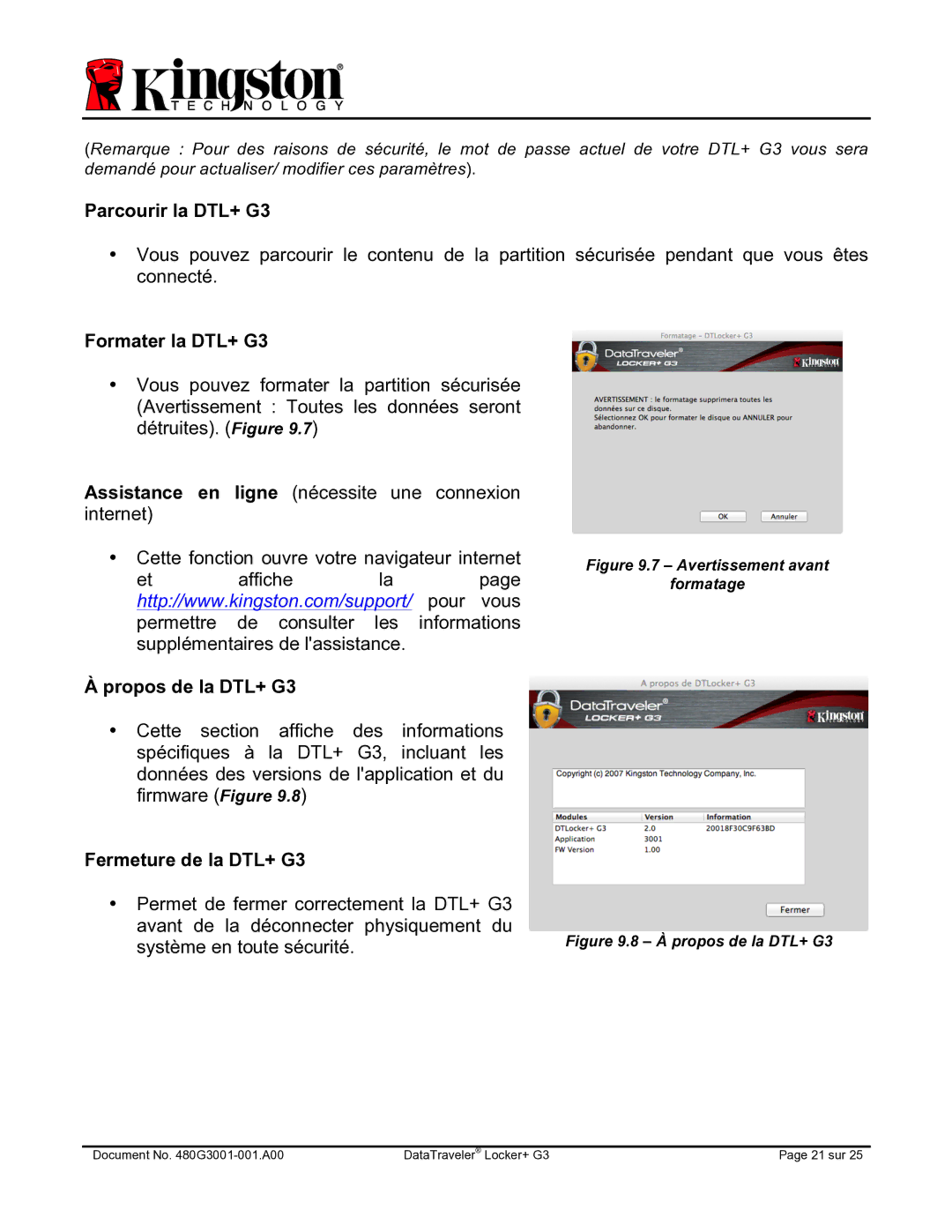 Kingston Technology DTLPG3 manual Document No G3001-001.A00 DataTraveler Locker+ G3 21 sur 