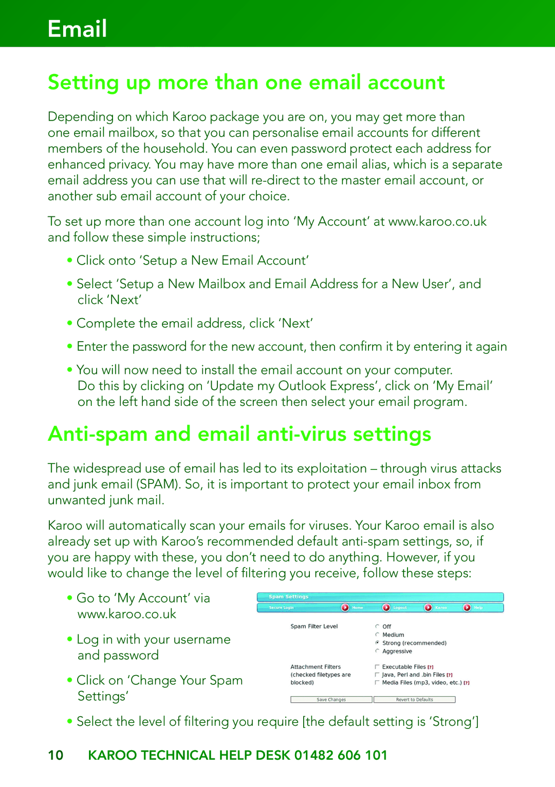 Kingston Technology KAROO manual Setting up more than one email account, Anti-spam and email anti-virus settings 