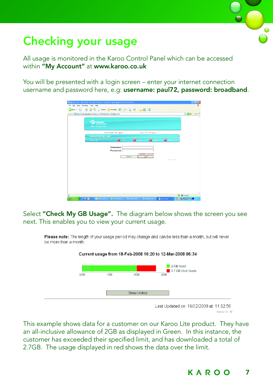 Kingston Technology KAROO manual Checking your usage 