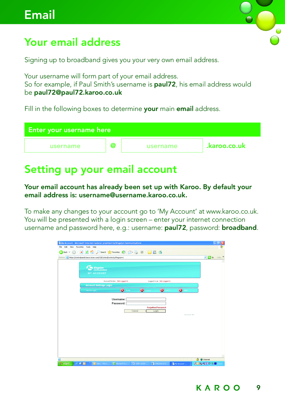 Kingston Technology KAROO manual Your email address, Setting up your email account 