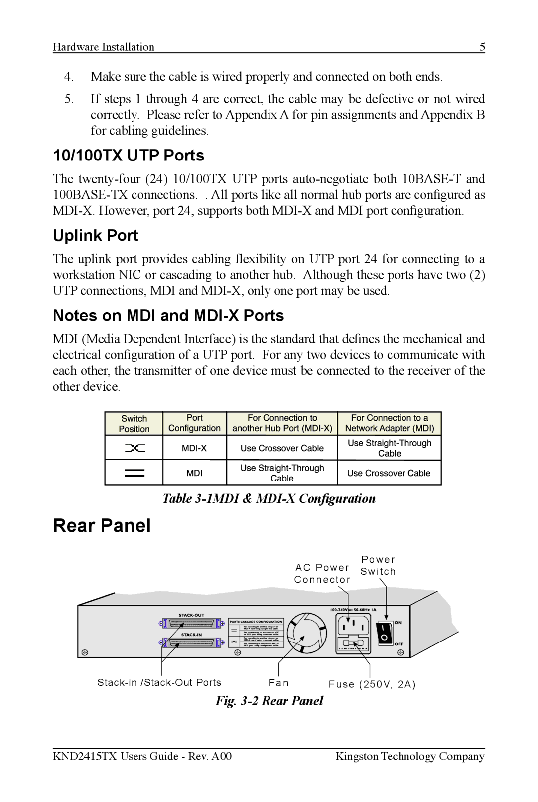 Kingston Technology KND2415TX manual 10/100TX UTP Ports, Uplink Port 