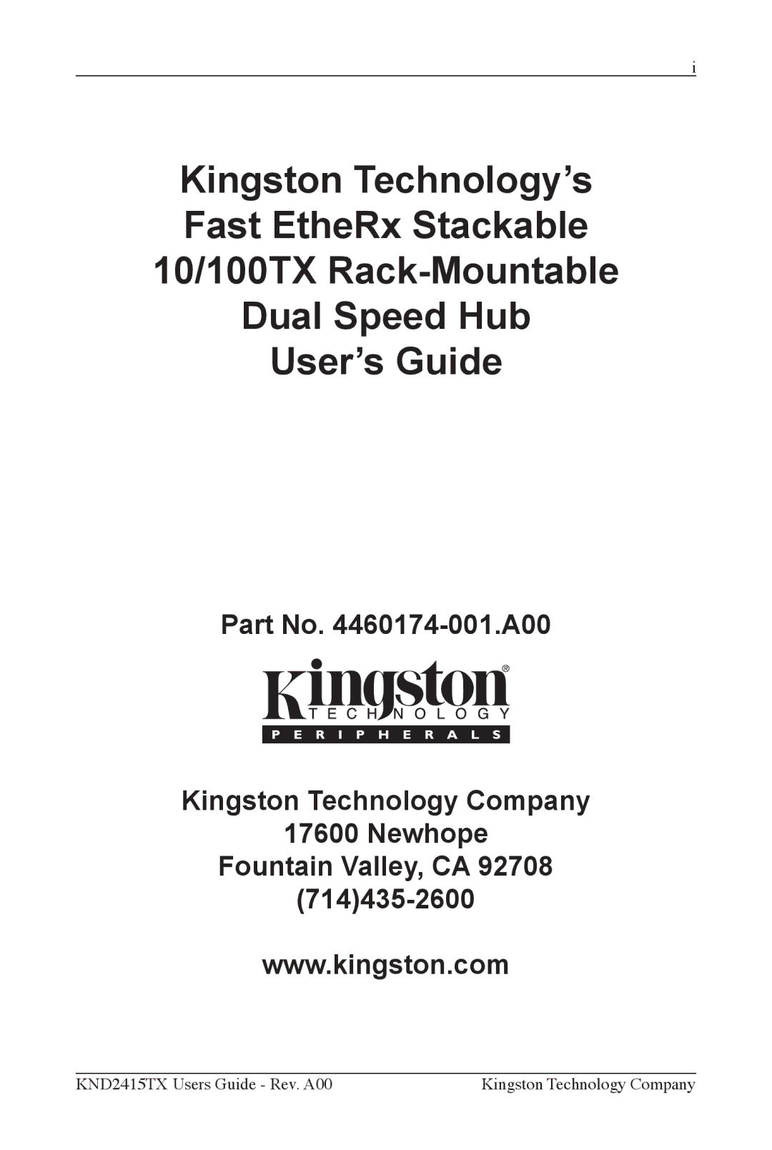 Kingston Technology manual KND2415TX Users Guide Rev. A00 