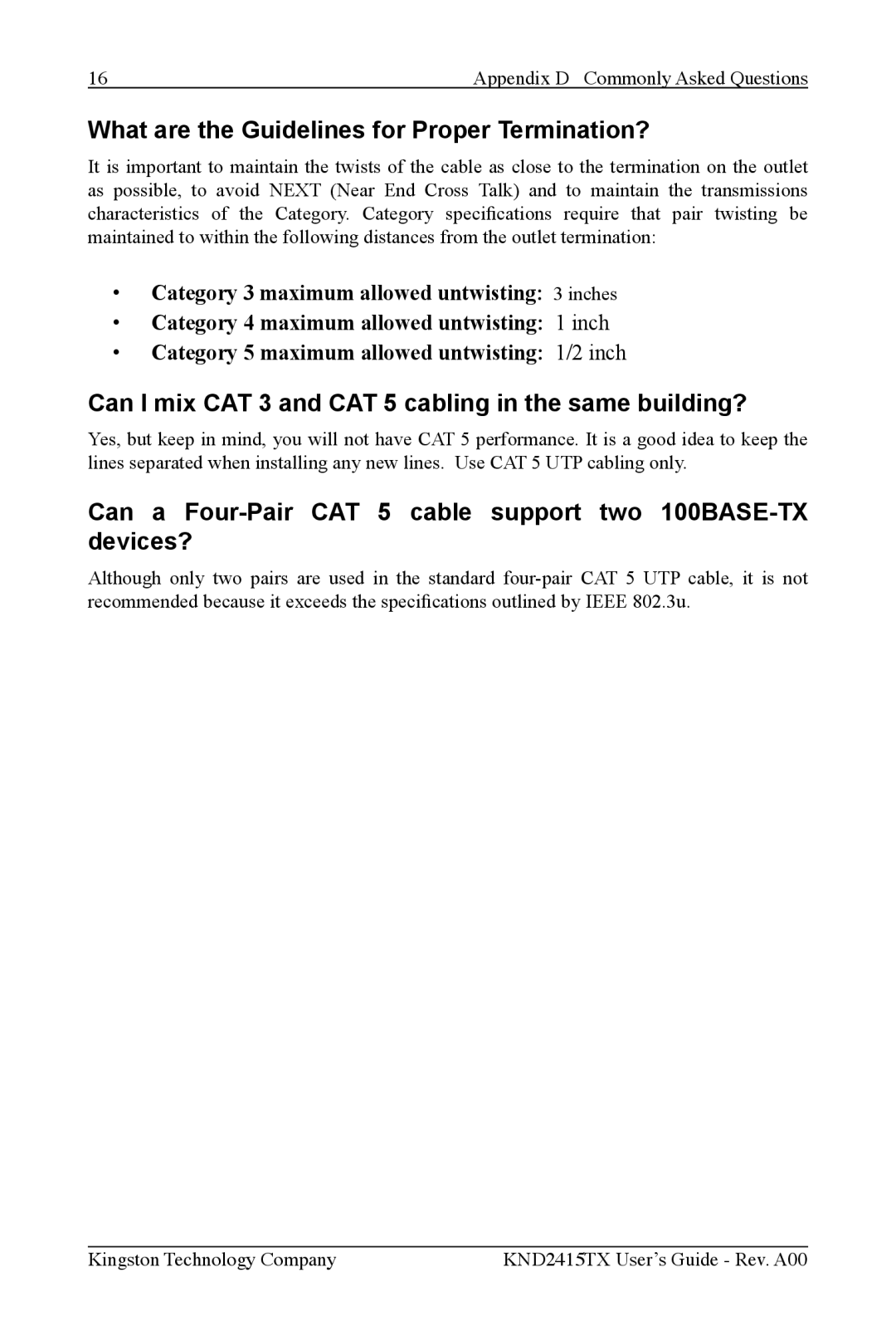 Kingston Technology KND2415TX manual What are the Guidelines for Proper Termination? 