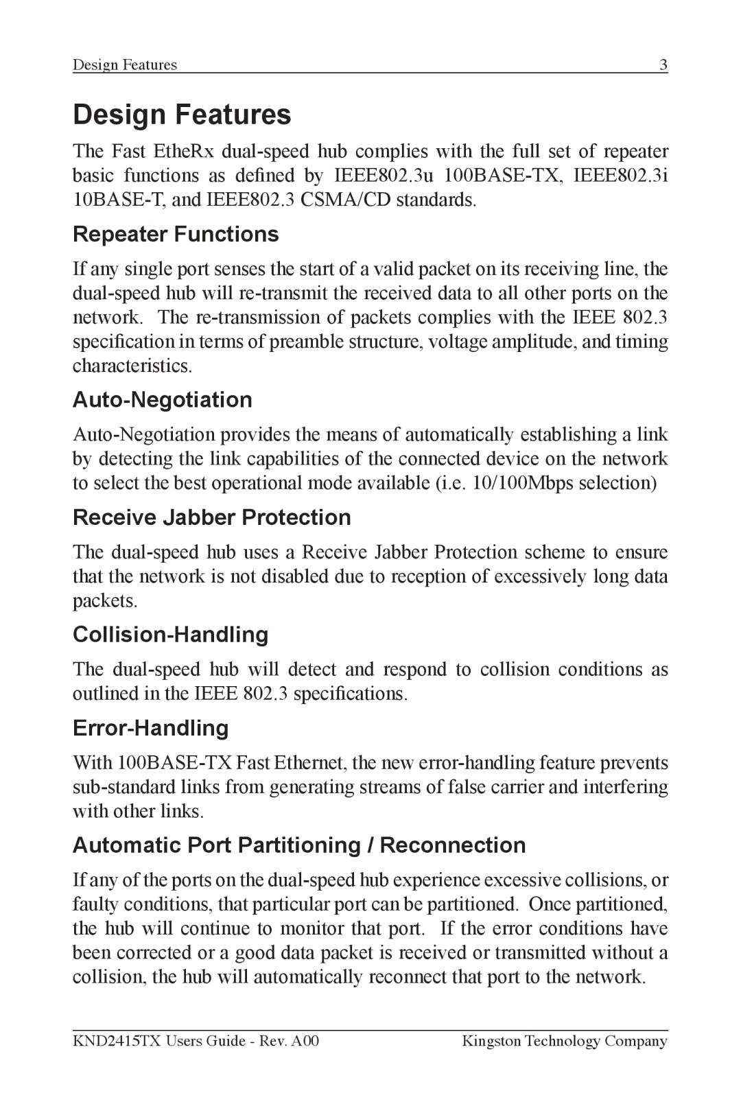 Kingston Technology KND2415TX manual Design Features 