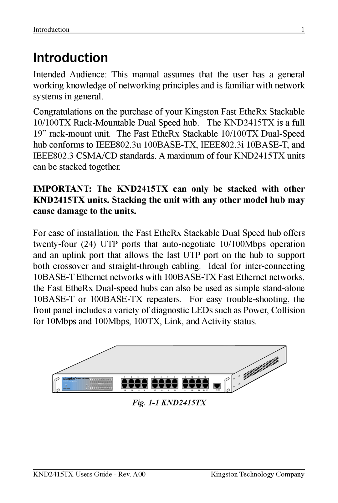 Kingston Technology manual Introduction, 1 KND2415TX 