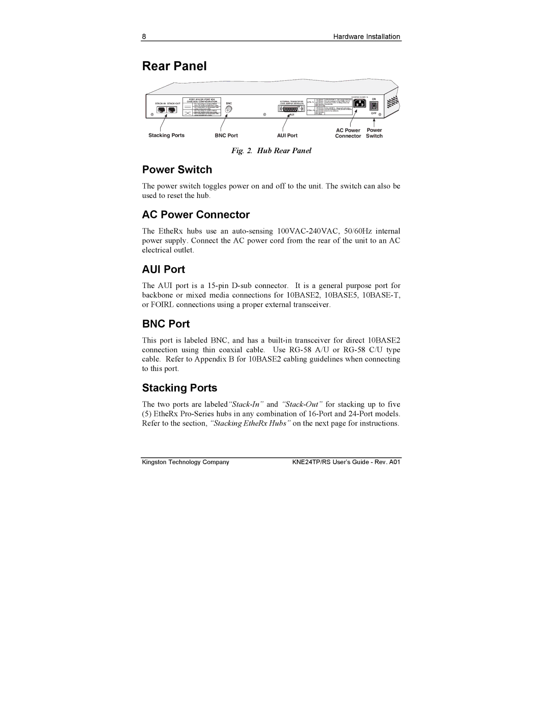 Kingston Technology KNE24TP/RS, KNE16TP/RS manual Rear Panel 