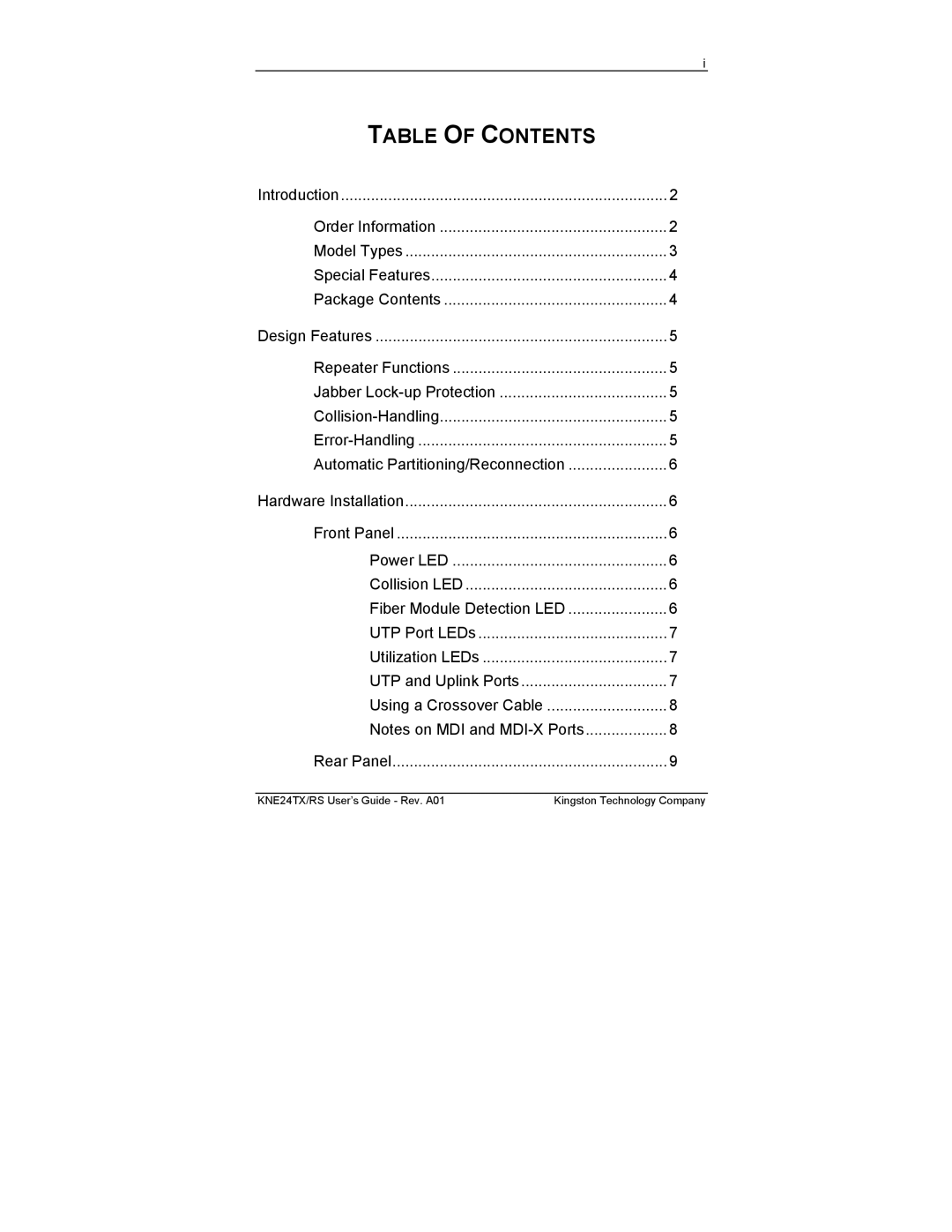 Kingston Technology KNE8TX/RS, KNE24TX/RS, KNE12TX/RS manual Table of Contents 