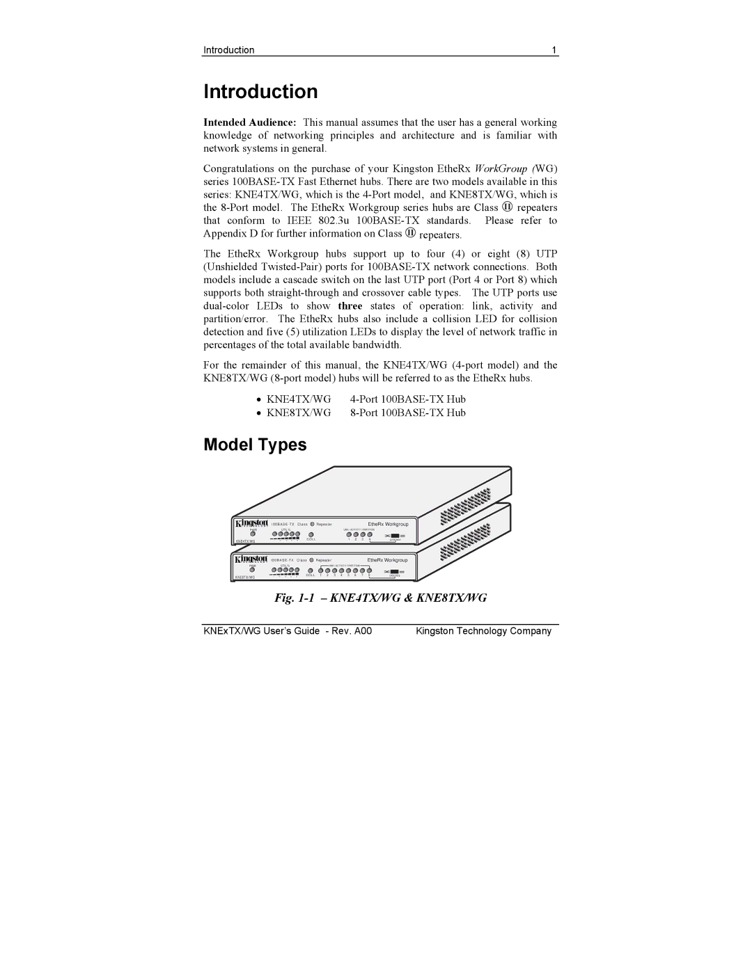 Kingston Technology KNE8TX/WG manual Introduction, Model Types 