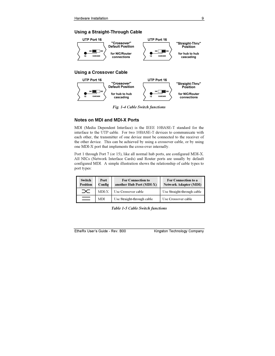 Kingston Technology KNE16SE, KNE8WG, KNE8SE, KNE16WG, KNE16TP, KNE8TP Using a Straight-Through Cable Using a Crossover Cable 