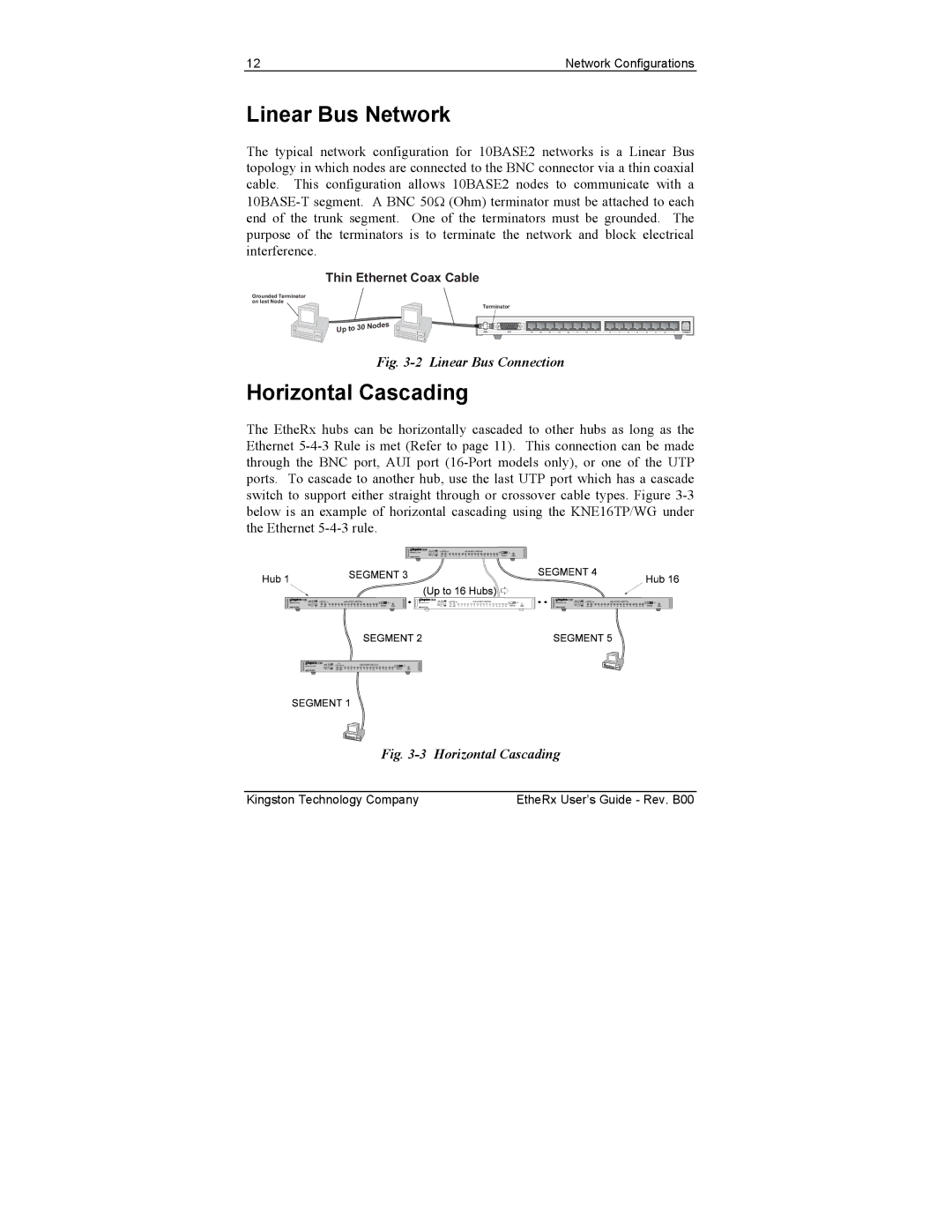 Kingston Technology KNE8WG, KNE8SE, KNE16WG, KNE16SE, KNE16TP, KNE8TP manual Linear Bus Network, Horizontal Cascading 