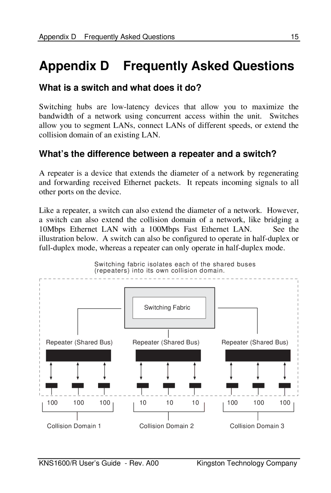 Kingston Technology KNS1600 manual Appendix D Frequently Asked Questions, What is a switch and what does it do? 