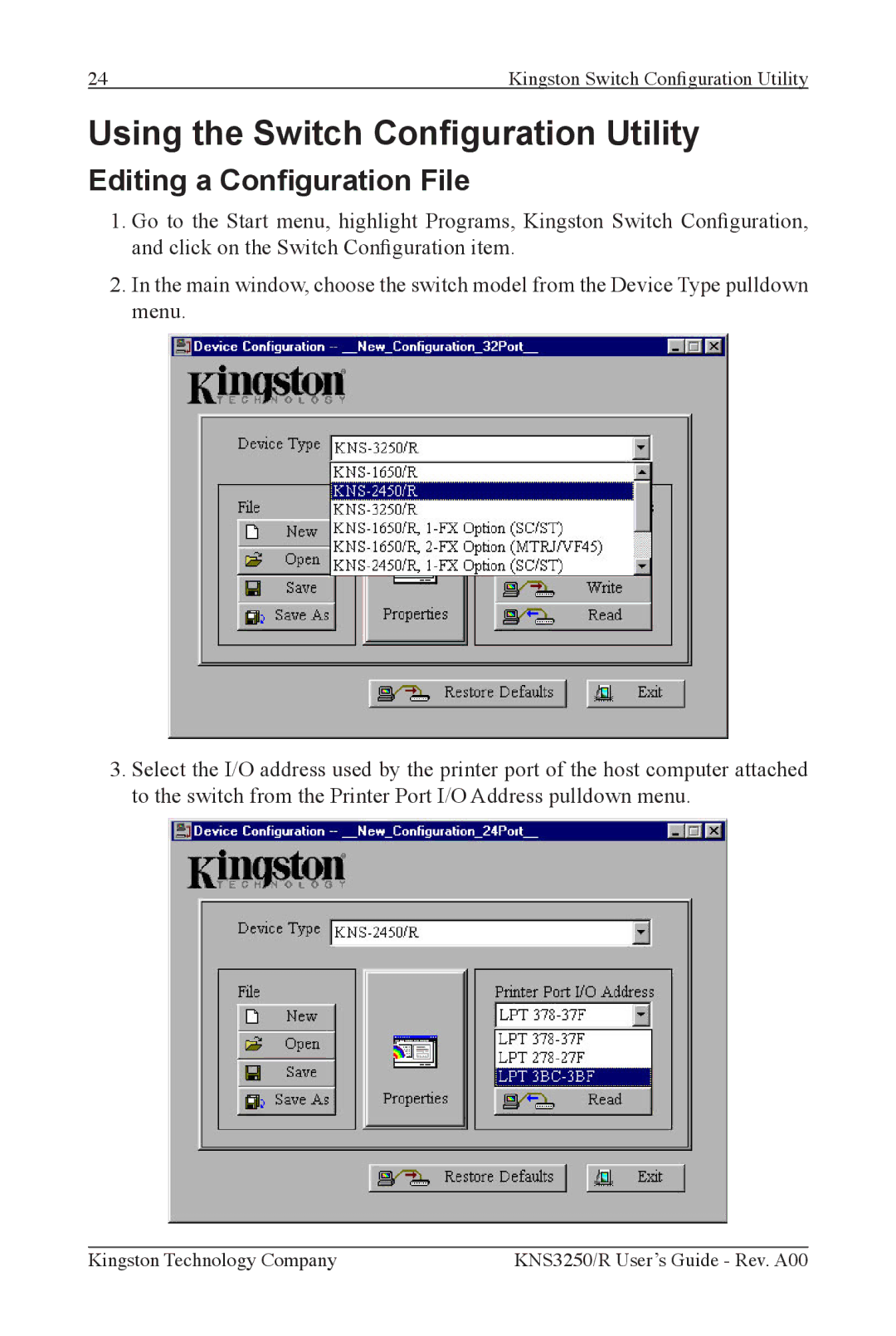 Kingston Technology KNS1650/R, KNS3250/R, KNS2450/R manual Using the Switch Conguration Utility, Editing a Conguration File 