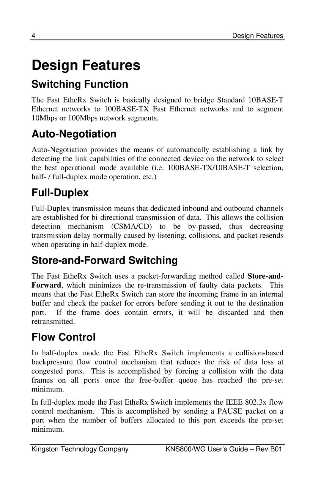 Kingston Technology KNS800/WG, KNS500/WG manual Design Features 