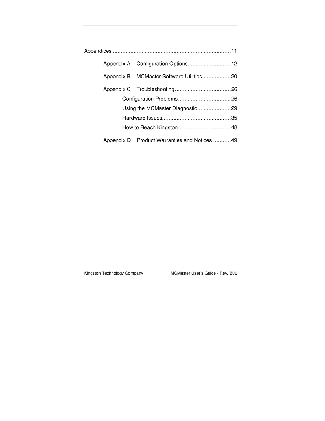 Kingston Technology MC133PD manual Kingston Technology Company MCMaster User’s Guide Rev. B06 