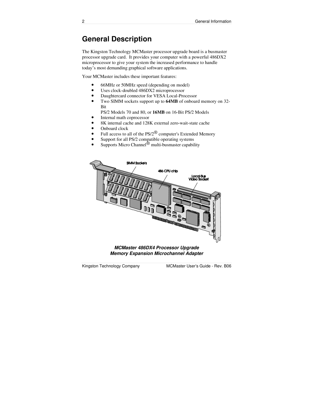 Kingston Technology MC133PD manual General Description 