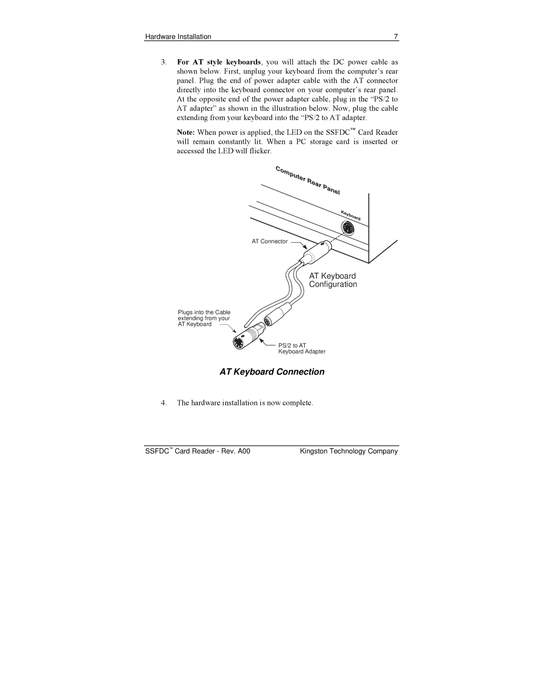 Kingston Technology PCREAD/SSFDC manual AT Keyboard Connection 