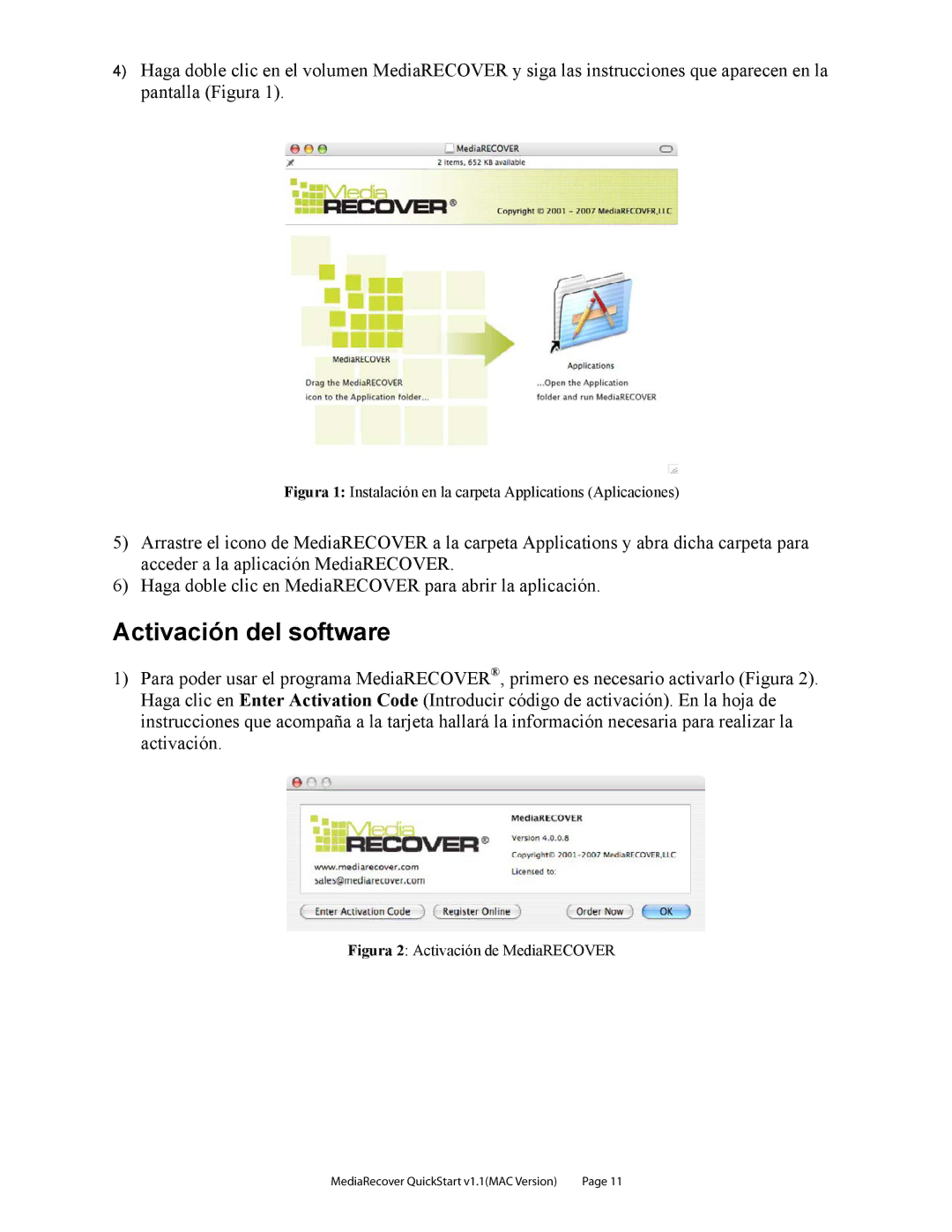 Kingston Technology v2.1 1 Activación del software, Figura 1 Instalación en la carpeta Applications Aplicaciones 