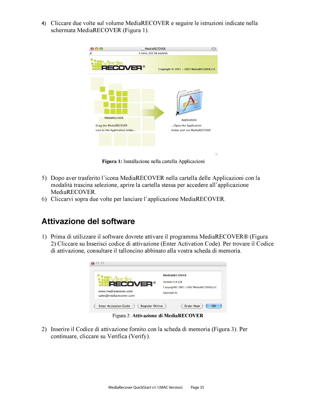 Kingston Technology v2.1 1 quick start Attivazione del software, Figura 1 Installazione nella cartella Applicazioni 