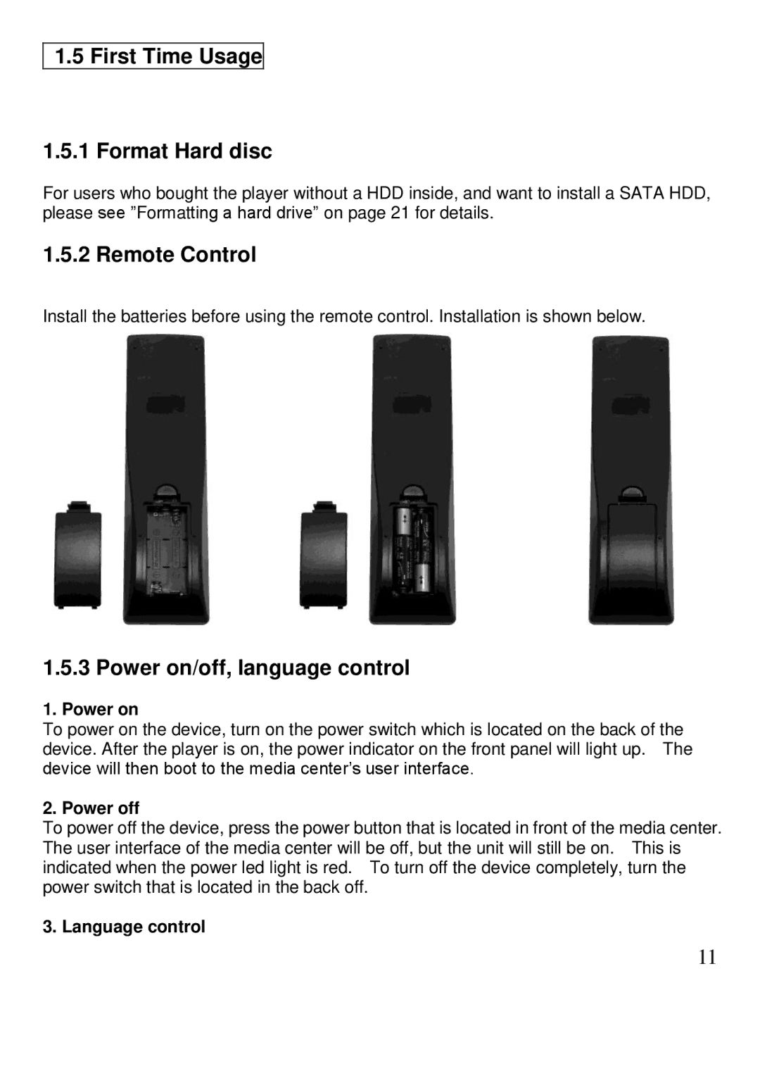 Kingwin KM-31BK manual First Time Usage Format Hard disc, Remote Control, Power on/off, language control 