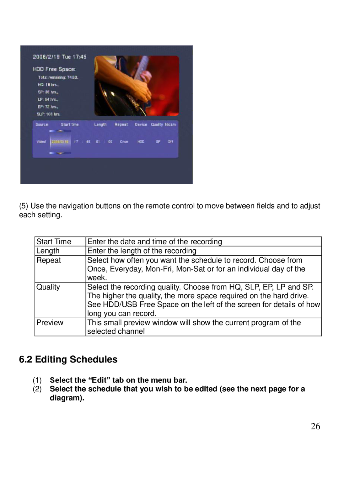 Kingwin KM-31BK manual Editing Schedules 