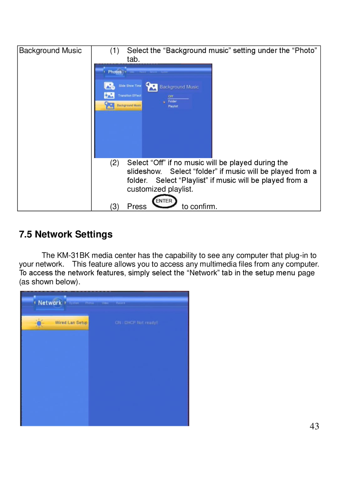 Kingwin KM-31BK manual Network Settings 