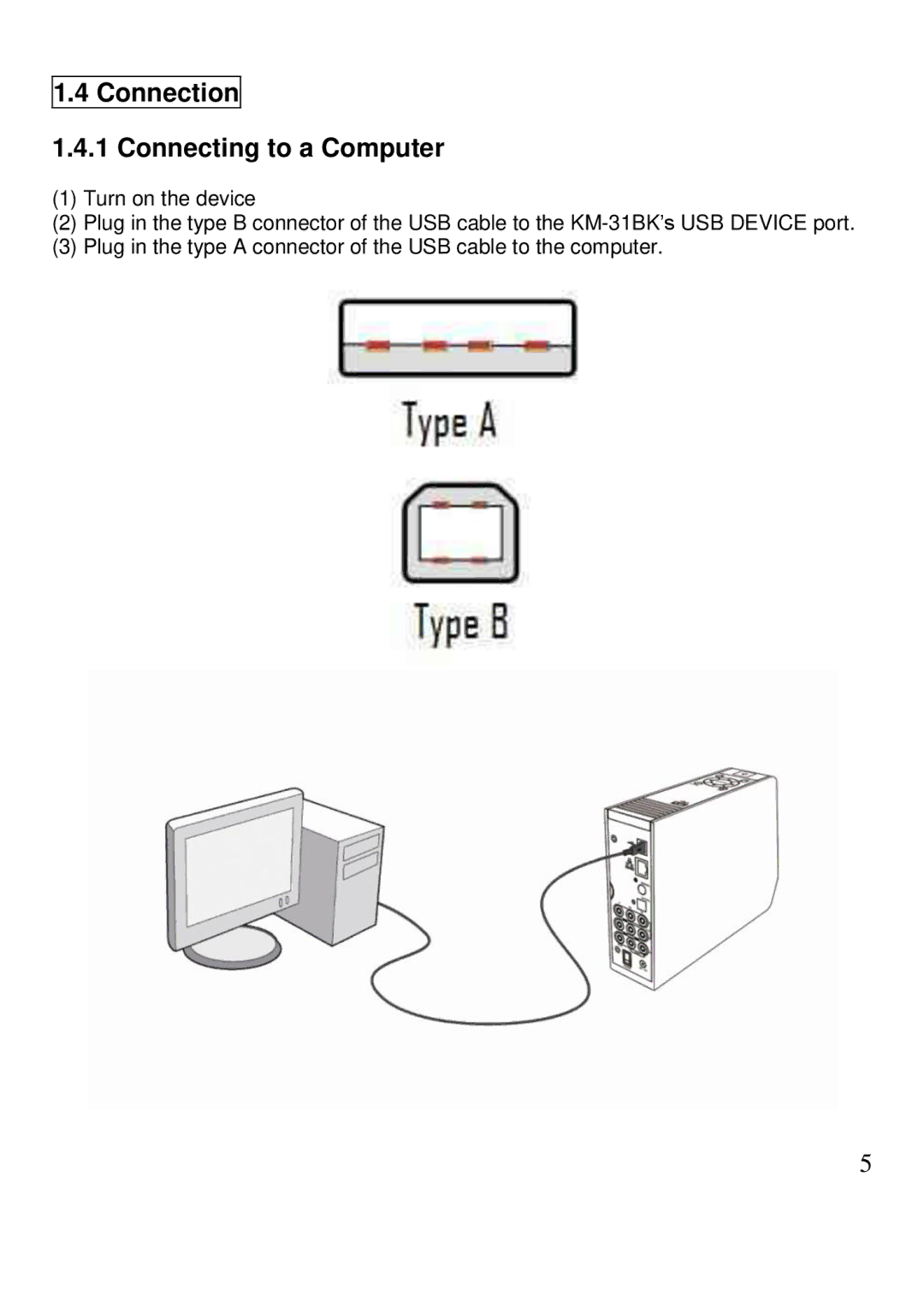 Kingwin KM-31BK manual Connection Connecting to a Computer 