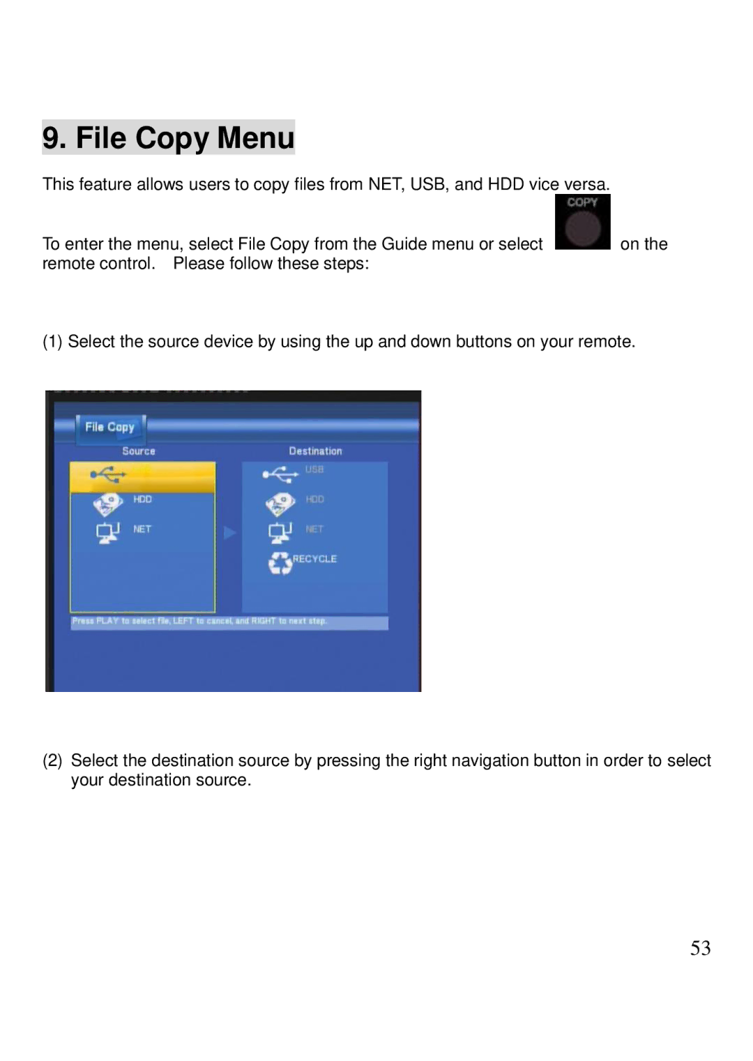 Kingwin KM-31BK manual File Copy Menu 