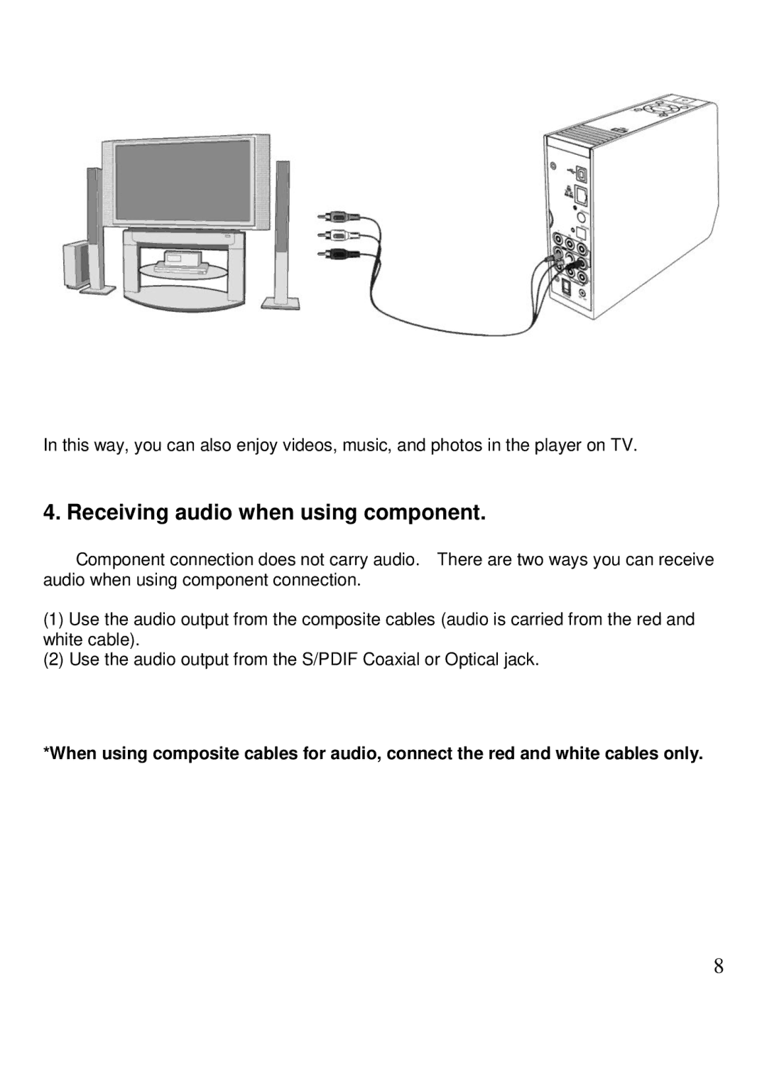 Kingwin KM-31BK manual Receiving audio when using component 