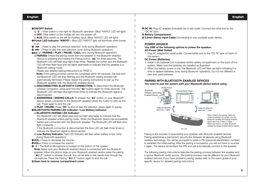 Kinyo BT132 manual 